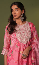 Pink Semi Georgette Floral Embroidered Sharara Set