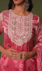 Pink Semi Georgette Floral Embroidered Sharara Set