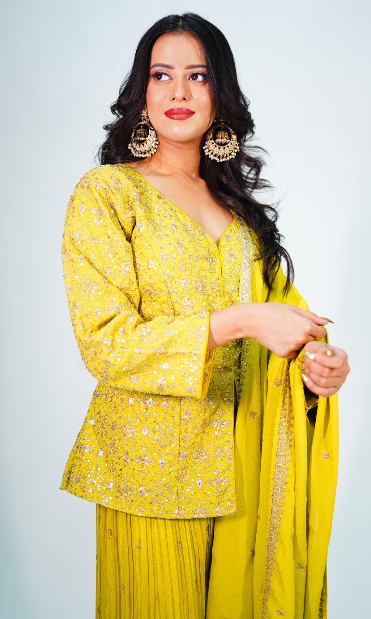 Neon Green Semi Georgette Embroidered Sharara Set