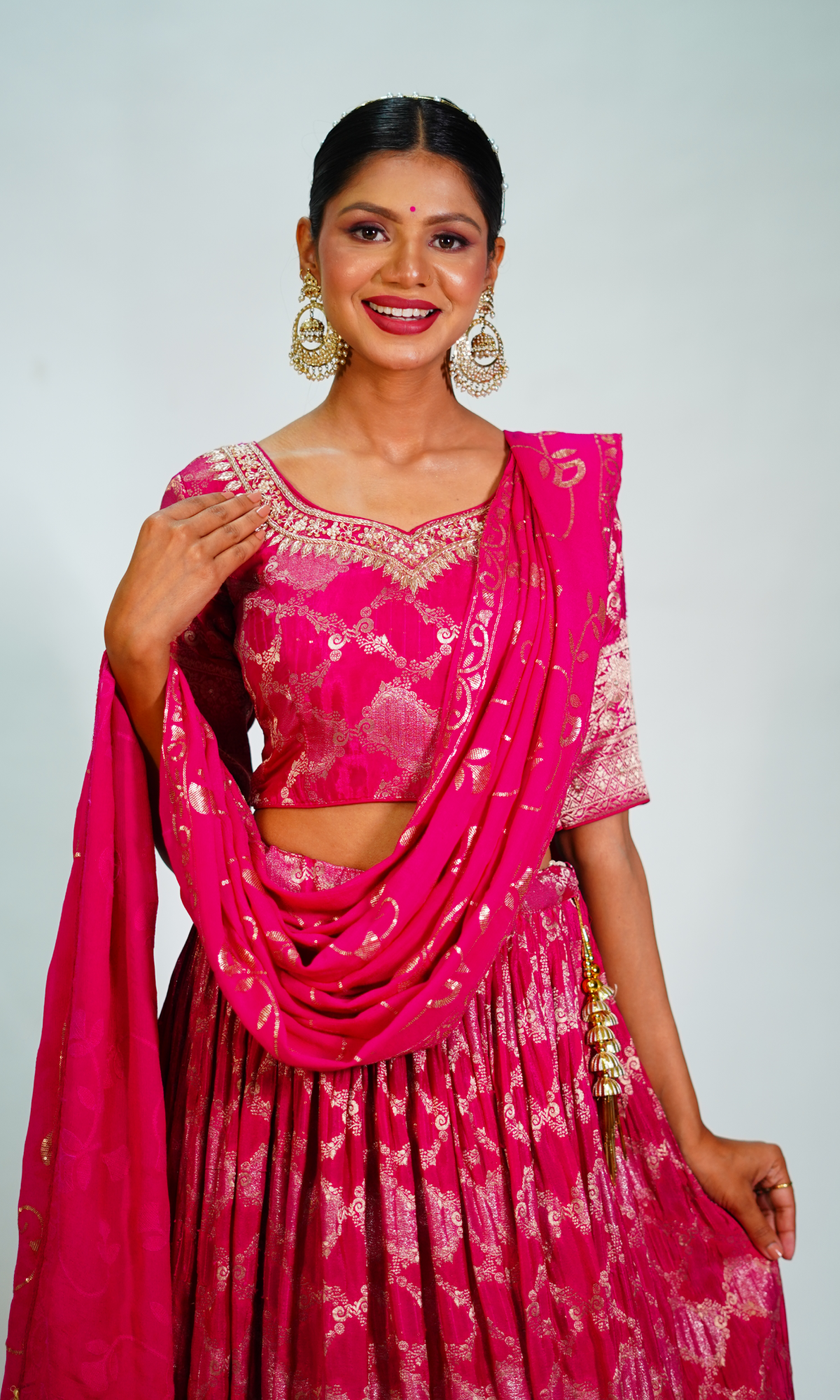 Pink Raw Silk Banarasi Lehenga