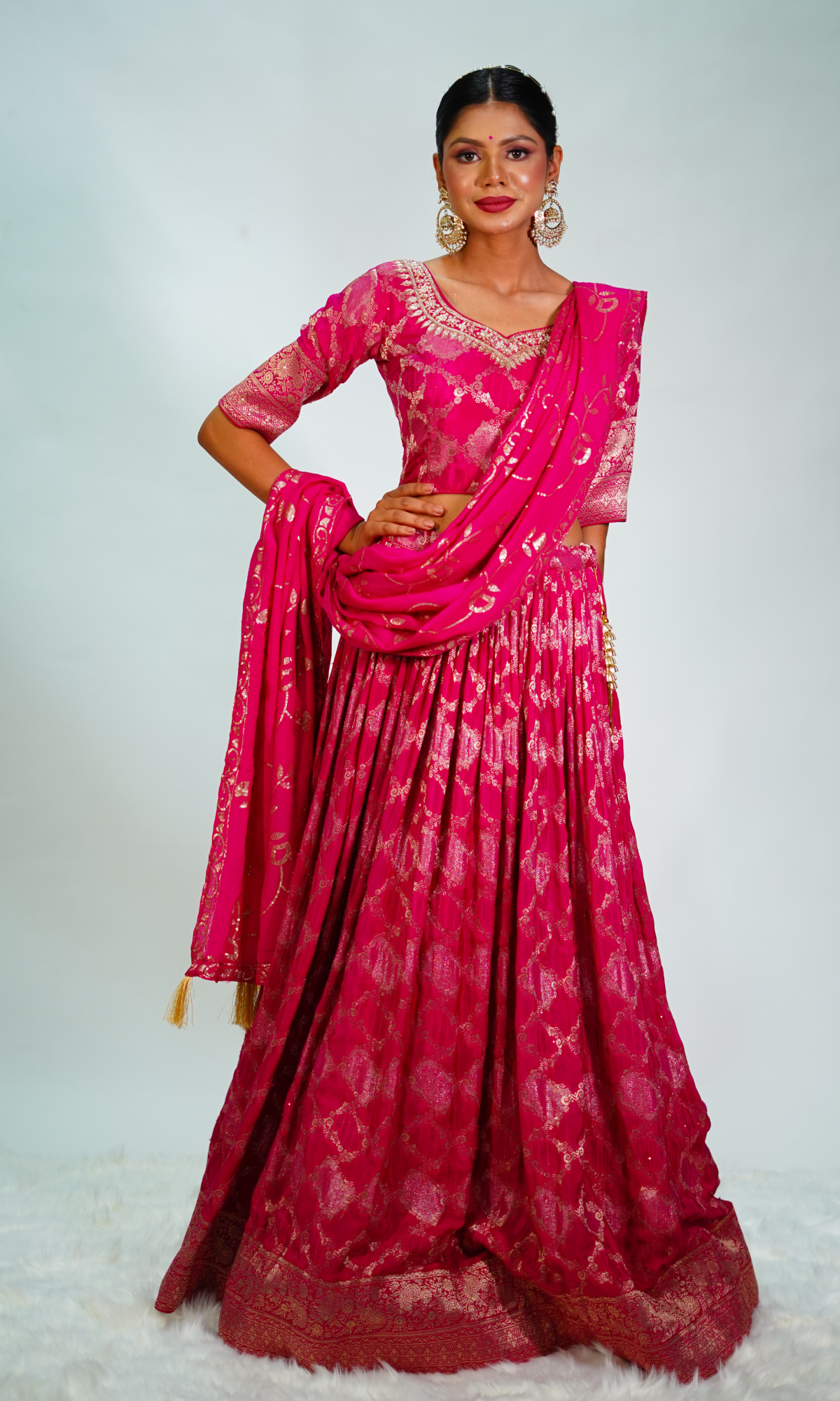Pink Raw Silk Banarasi Lehenga