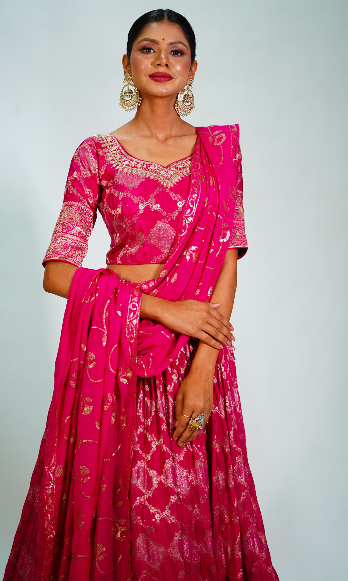 Pink Raw Silk Banarasi Lehenga