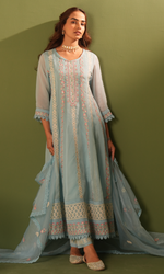 Blue Organza Resham work Anarkali Suit