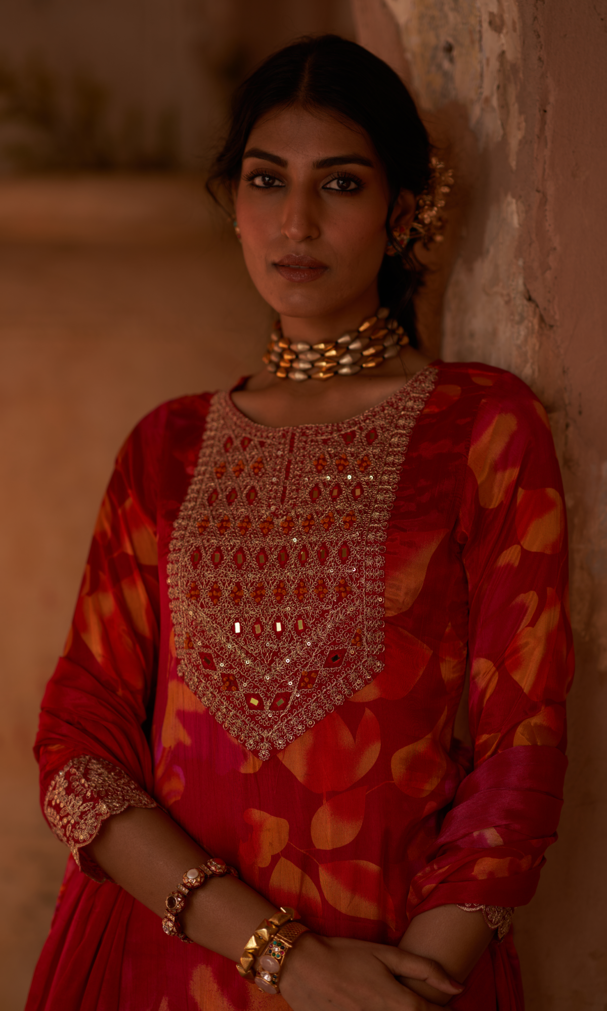 Magenta Semi Georgette Threadwork Sharara Set