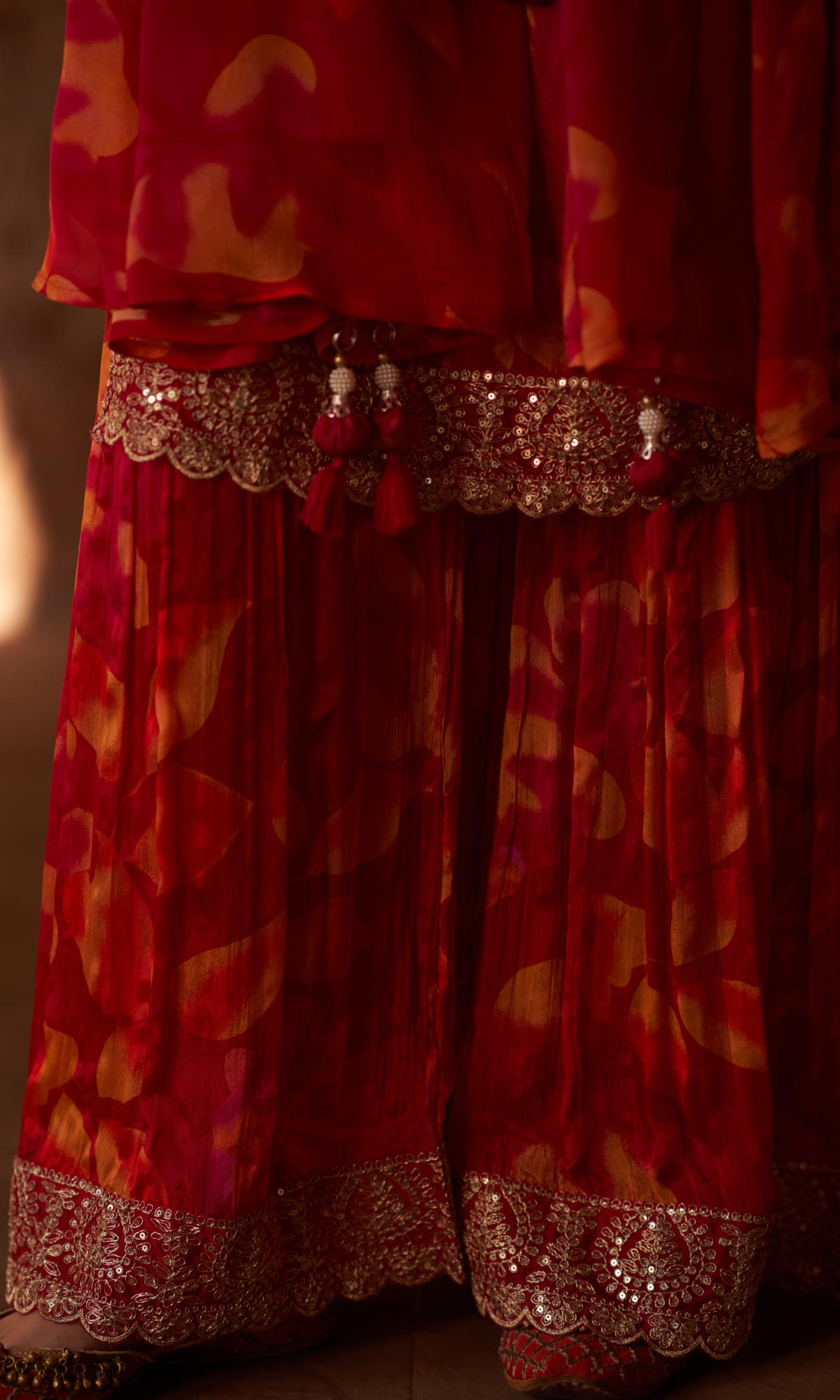 Magenta Semi Georgette Threadwork Sharara Set