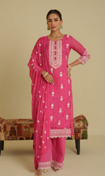 Pink Semi Georgette Floral Embroidered Salwar Suit