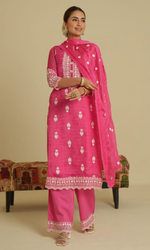 Pink Semi Georgette Floral Embroidered Salwar Suit