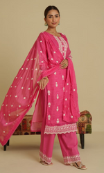 Pink Semi Georgette Floral Embroidered Salwar Suit