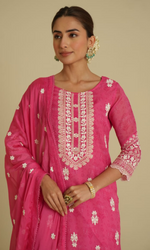 Pink Semi Georgette Floral Embroidered Salwar Suit