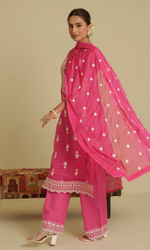 Pink Semi Georgette Floral Embroidered Salwar Suit