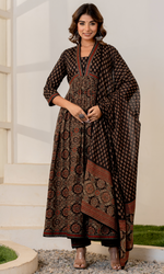 Black Semi Cotton Printed Anarkali Suit