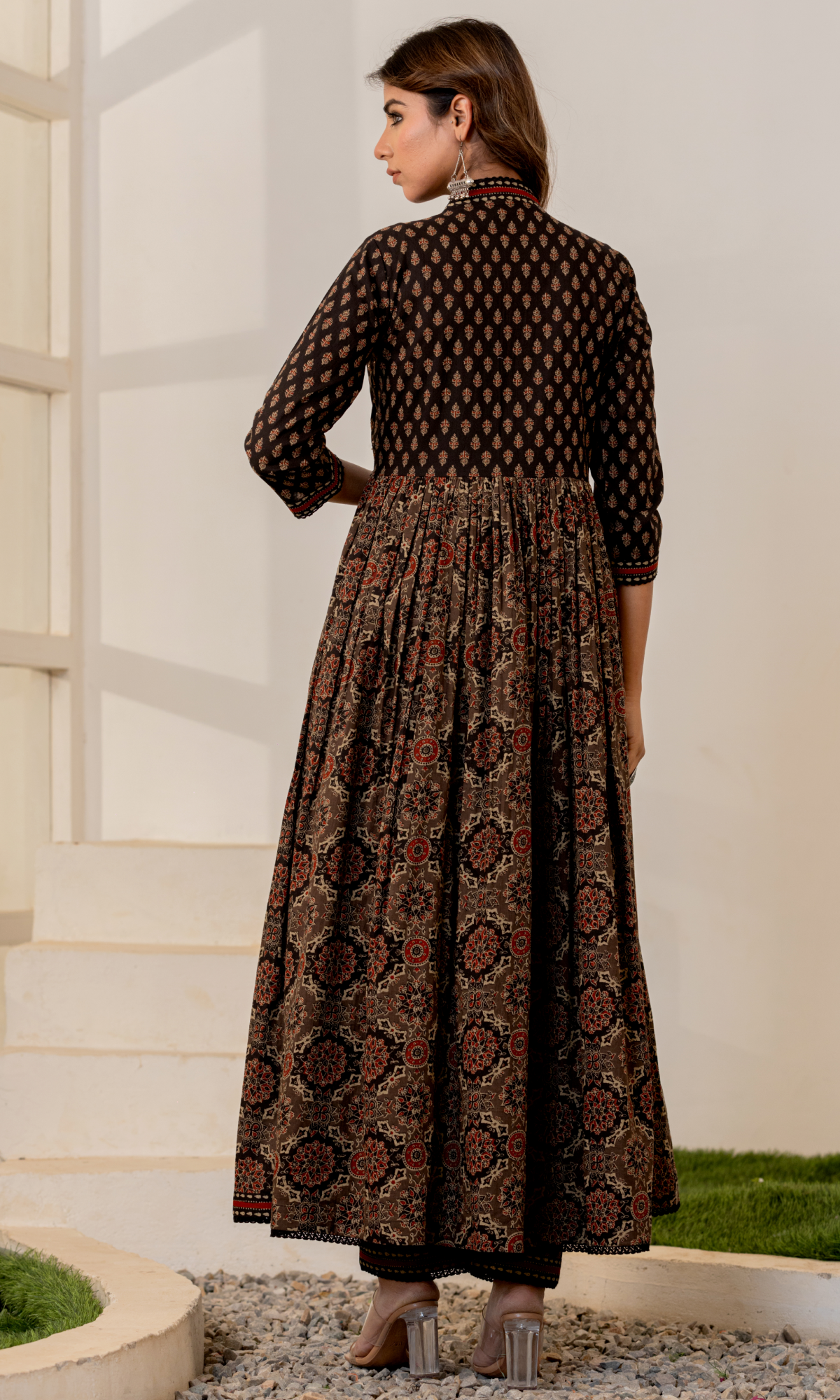Black Semi Cotton Printed Anarkali Suit