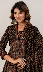Black Semi Cotton Printed Anarkali Suit