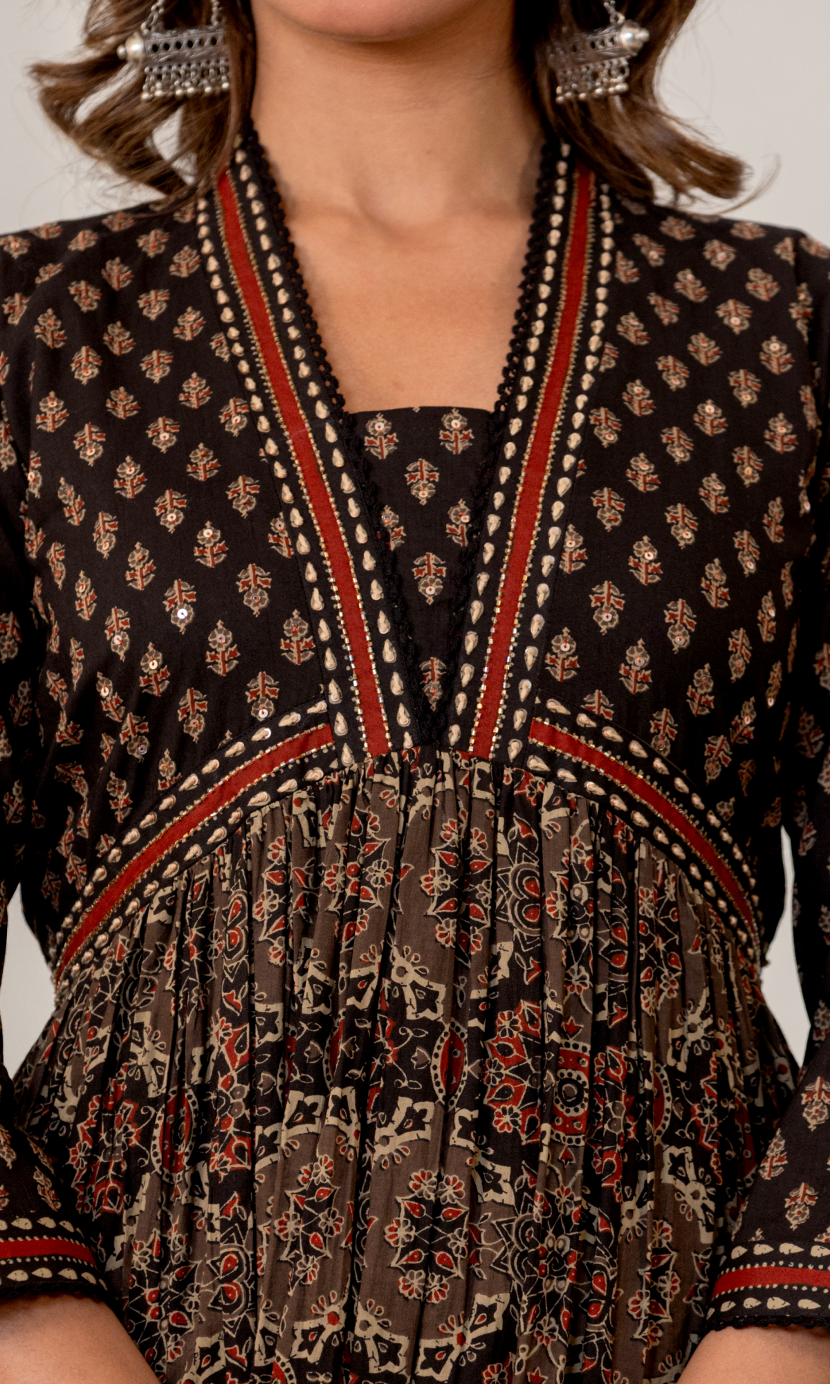 Black Semi Cotton Printed Anarkali Suit