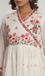 Cream Semi Cotton Floral Embroidered Anarkali Suit