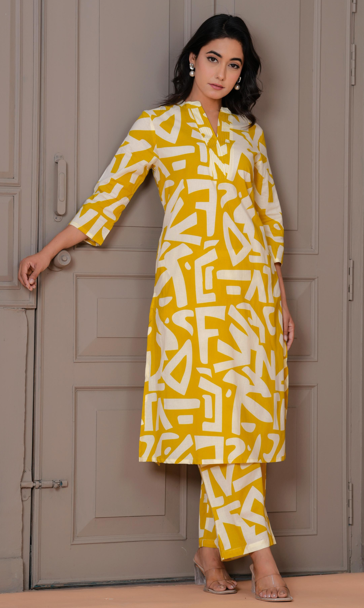 Lime Green Semi Cotton Printed Co-ord Set