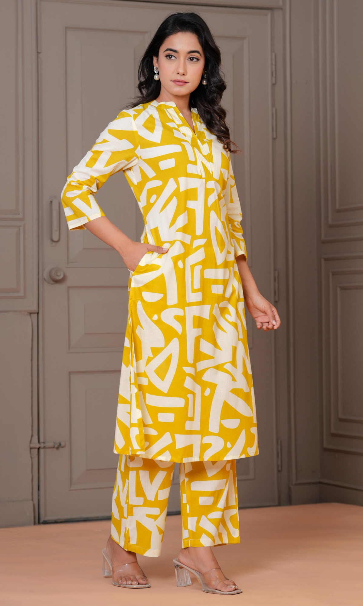 Lime Green Semi Cotton Printed Co-ord Set