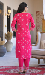 Pink Semi Cotton Floral Printed Salwar Suit