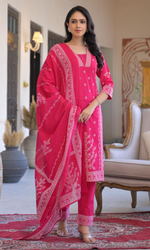 Pink Semi Cotton Floral Printed Salwar Suit