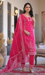 Pink Semi Cotton Floral Printed Salwar Suit