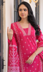 Pink Semi Cotton Floral Printed Salwar Suit