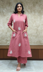 Mauve Semi Cotton Embroidered Co-ord Set