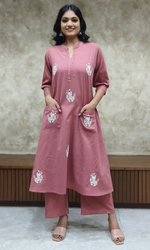 Mauve Semi Cotton Embroidered Co-ord Set