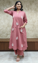 Mauve Semi Cotton Embroidered Co-ord Set