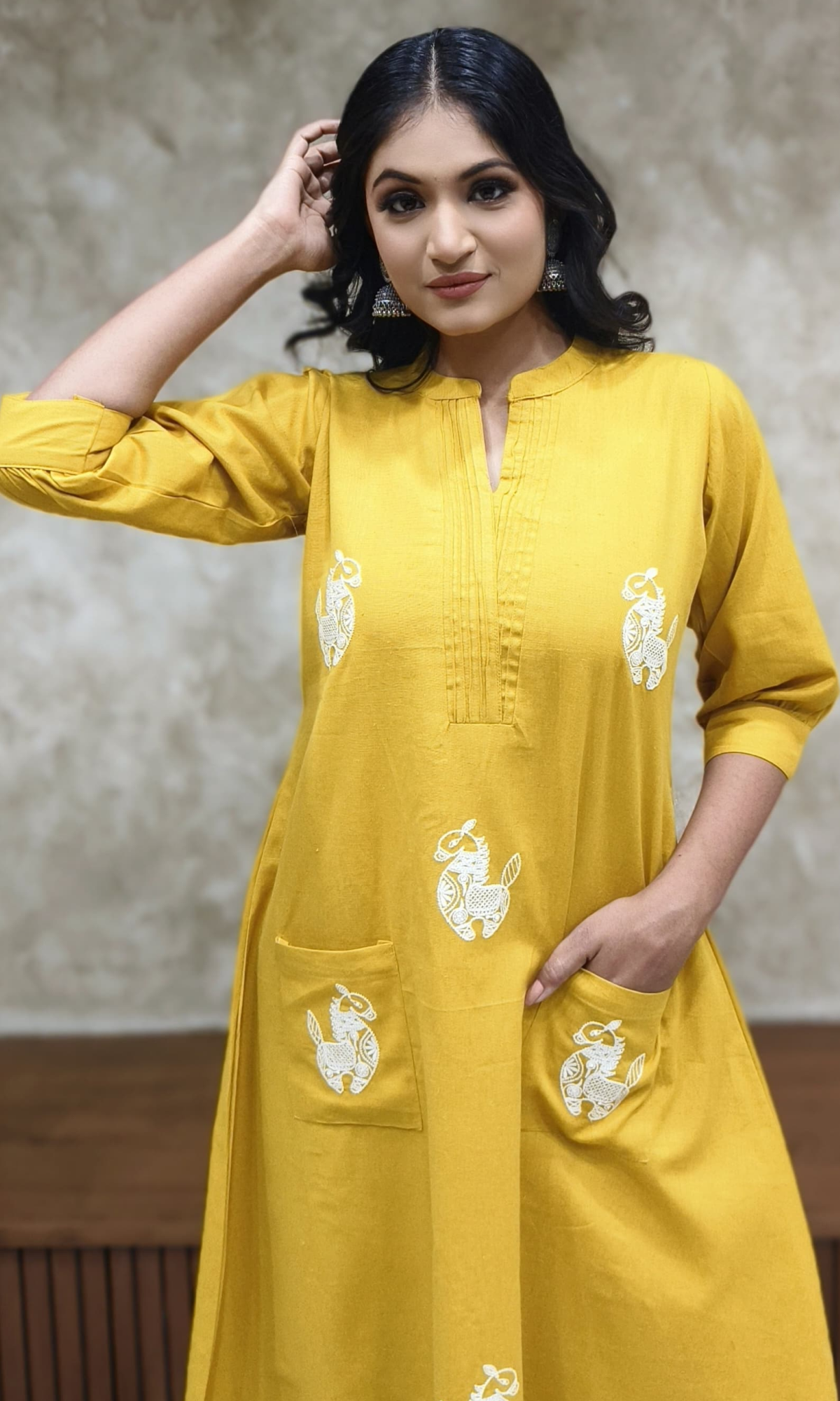 Mustard Semi Cotton Embroidered Co-ord Set