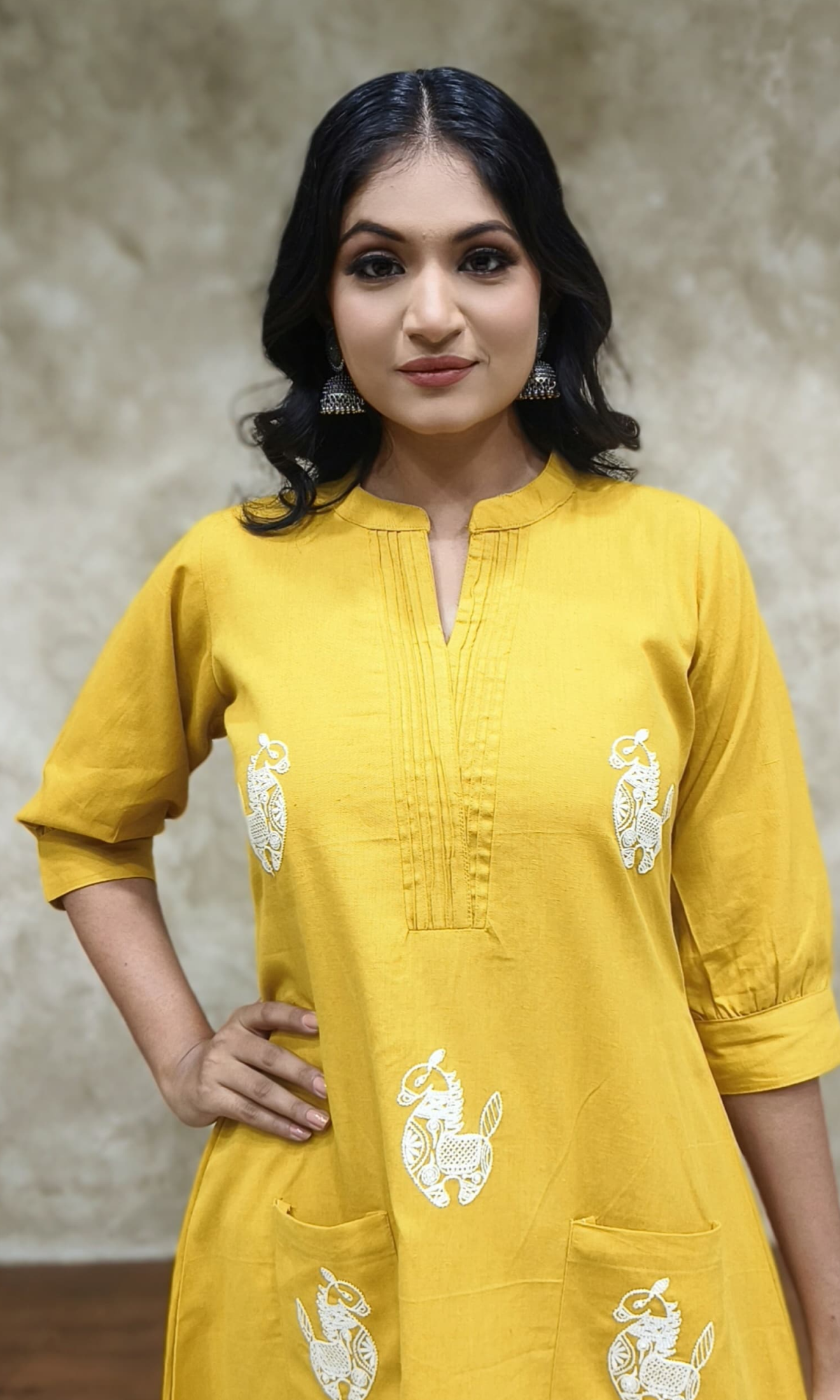 Mustard Semi Cotton Embroidered Co-ord Set