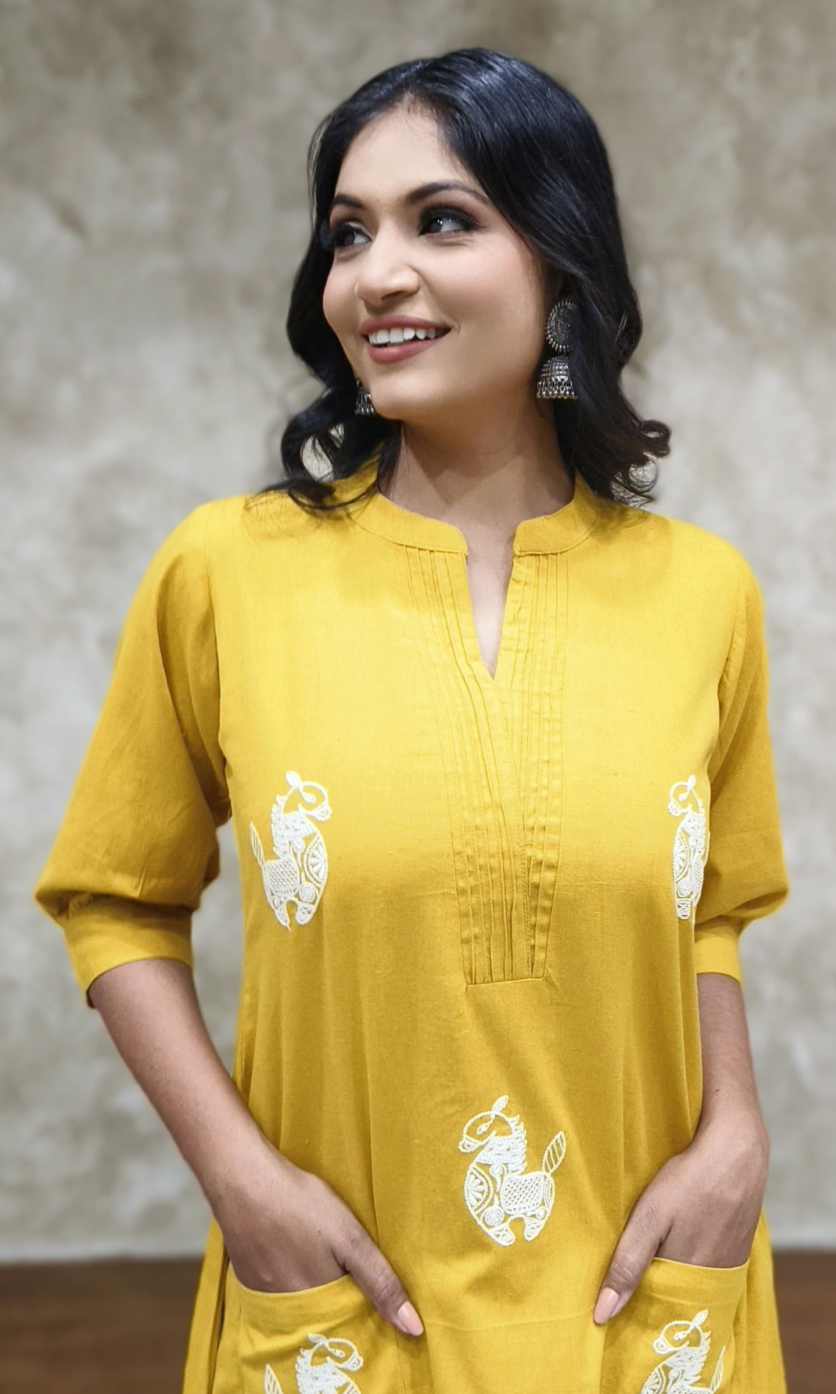 Mustard Semi Cotton Embroidered Co-ord Set