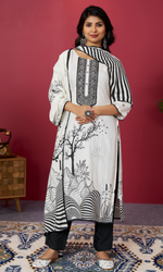 Cream Semi Cotton Embroidered Salwar Suit