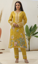 Mustard Tissue Floral Embroidered Salwar Suit