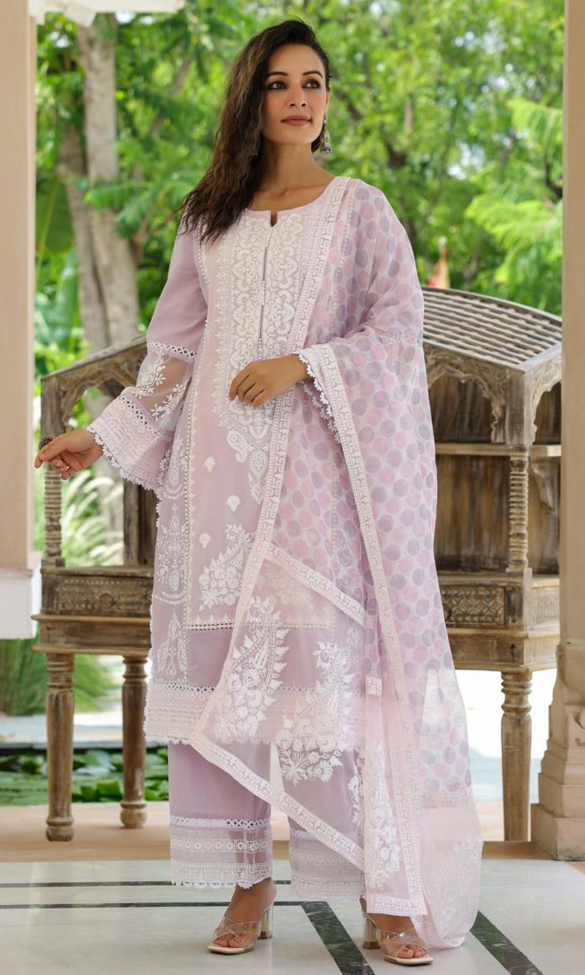 Lavender Semi Cotton Embroidered Salwar Suit