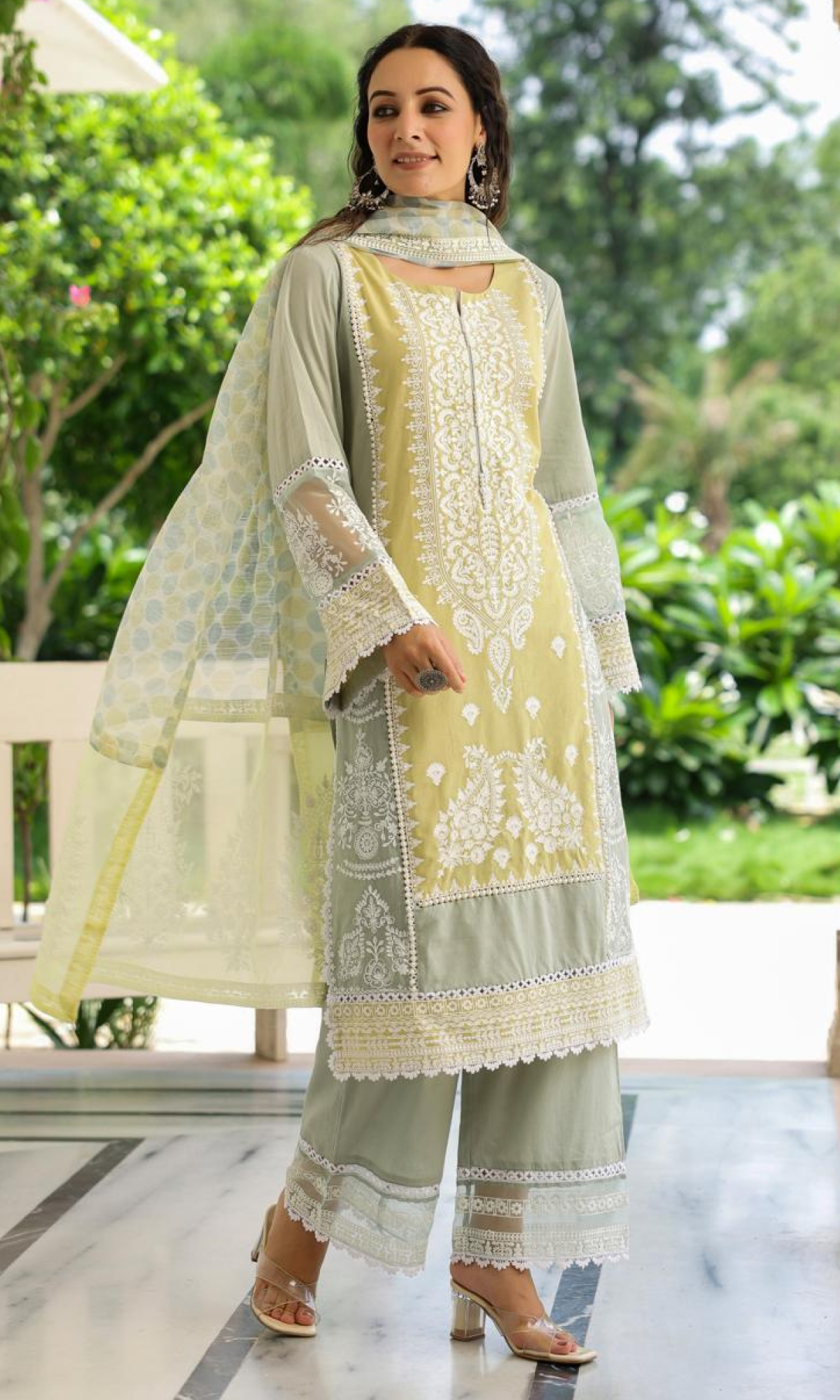 Green Semi Cotton Embroidered Salwar Suit