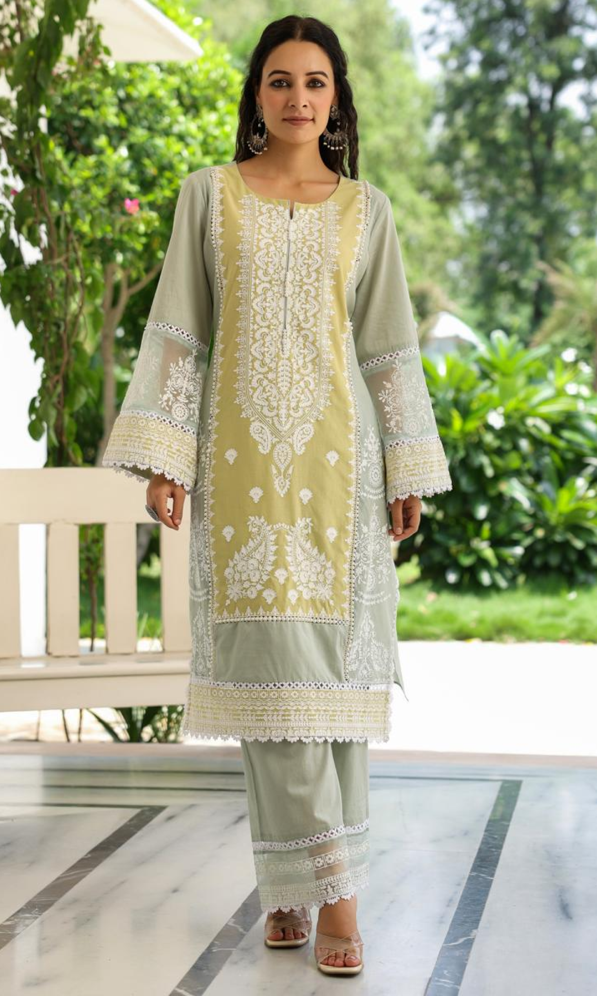 Green Semi Cotton Embroidered Salwar Suit