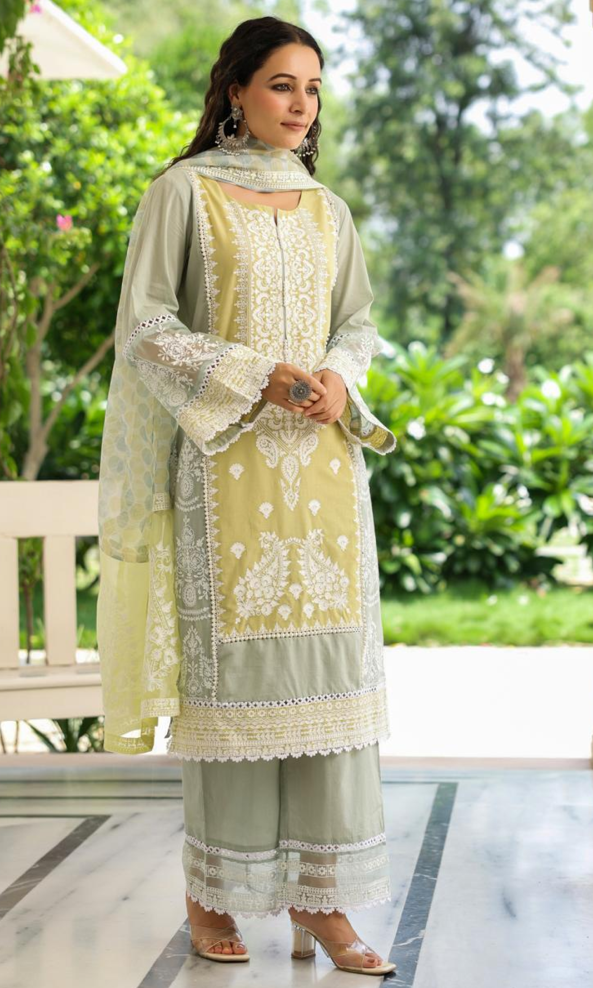 Green Semi Cotton Embroidered Salwar Suit