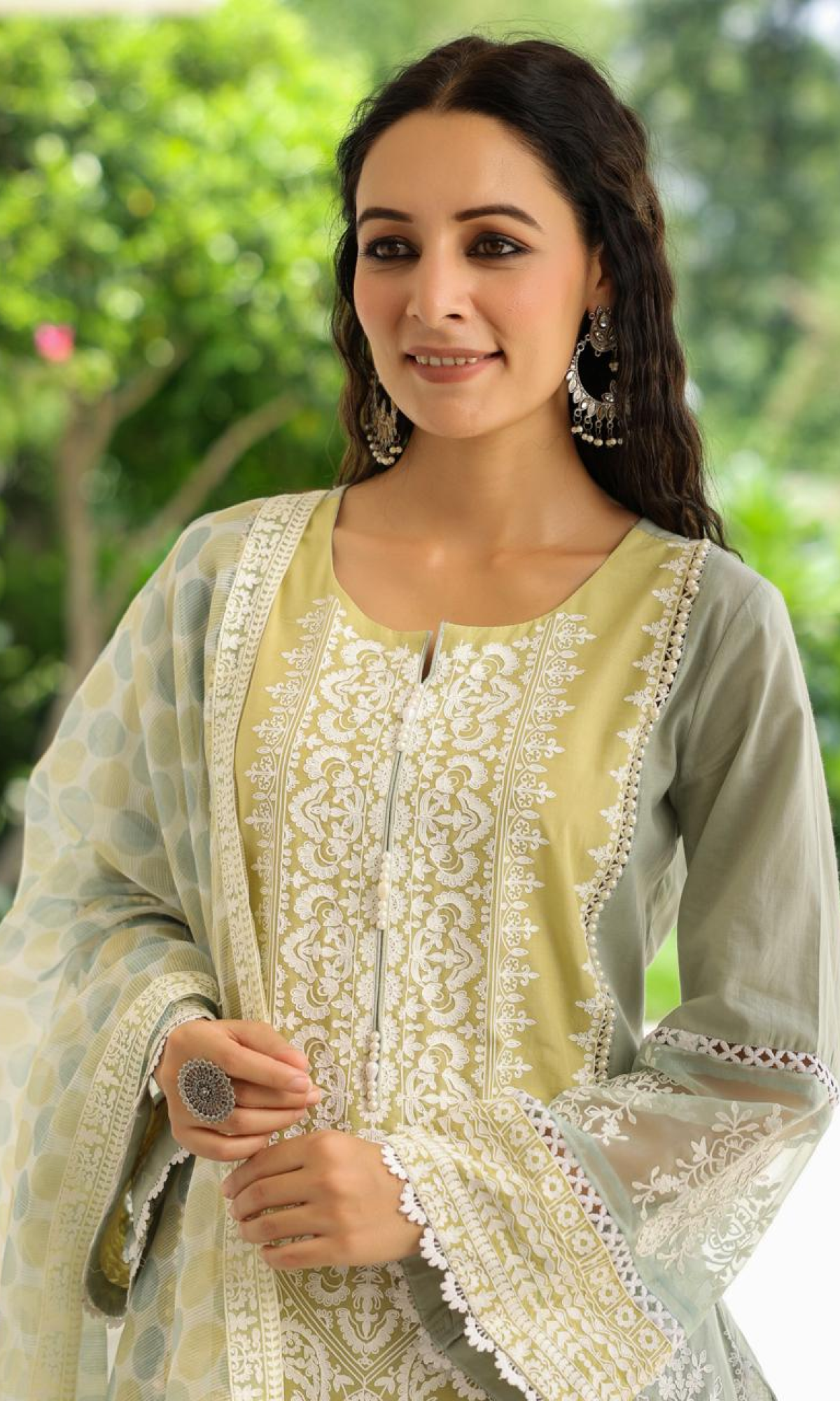 Green Semi Cotton Embroidered Salwar Suit