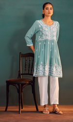 Sea Green Semi Cotton Floral Embroidered Co-ord Set