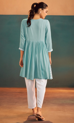 Sea Green Semi Cotton Floral Embroidered Co-ord Set