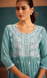 Sea Green Semi Cotton Floral Embroidered Co-ord Set