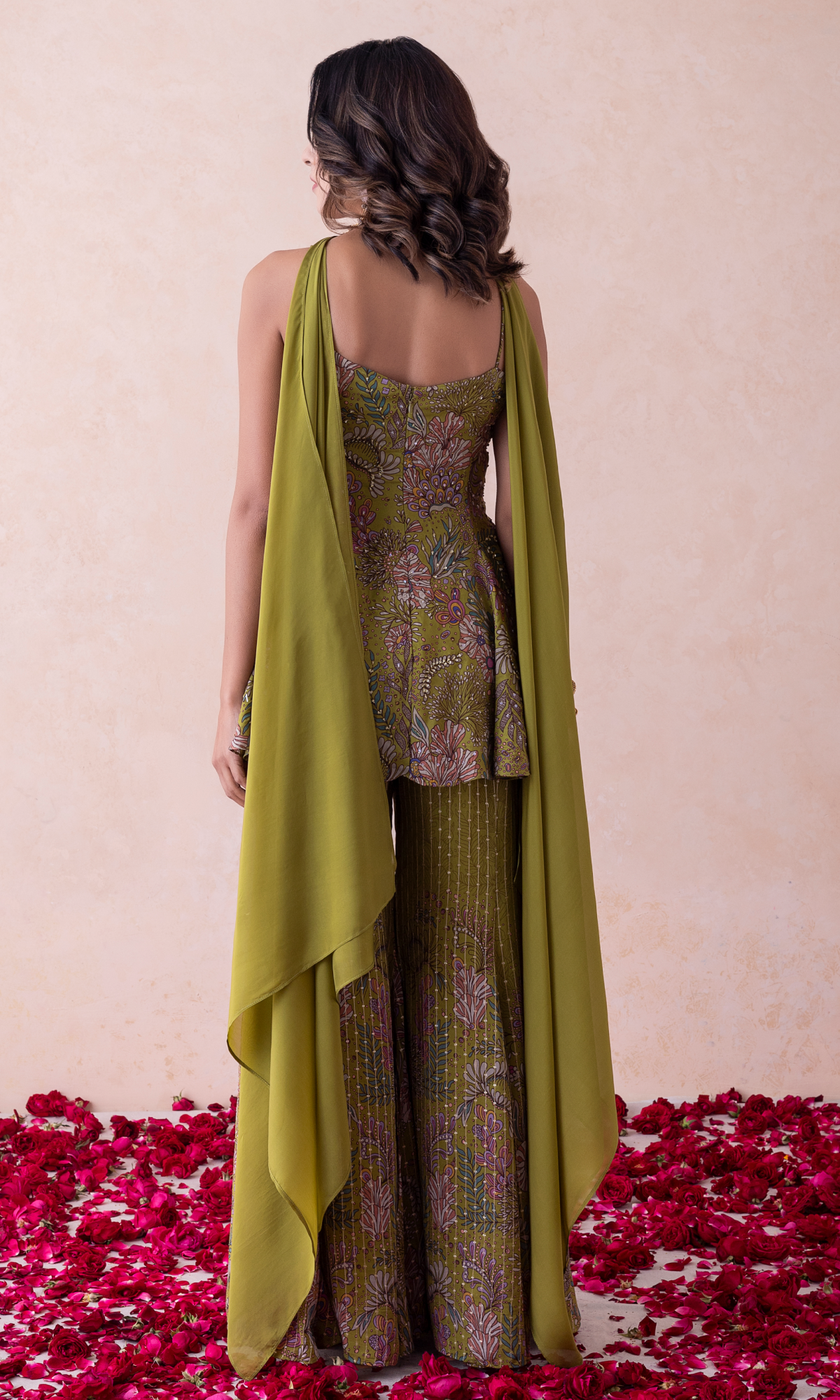 Green Georgette Crepe Mix Printed Sharara Set