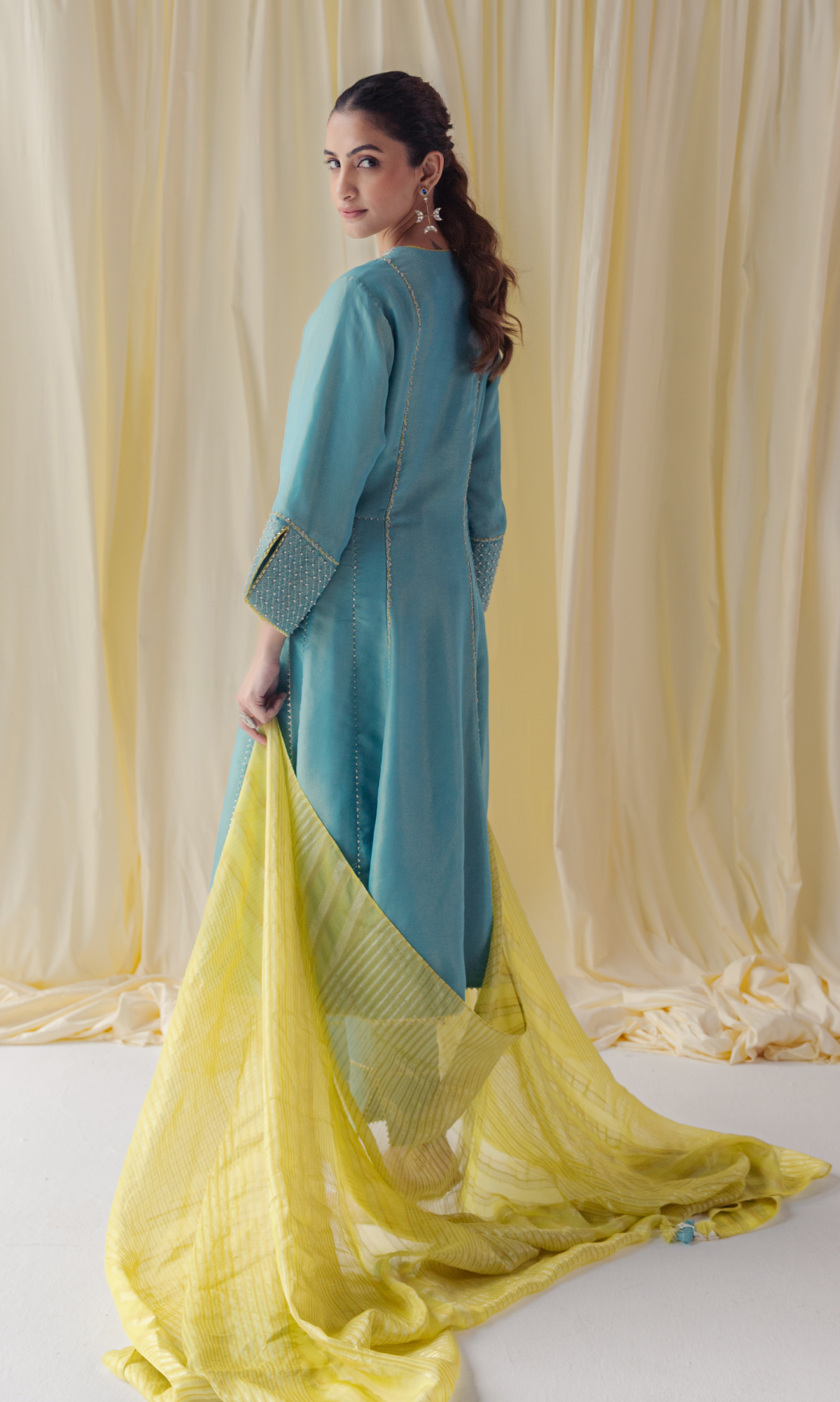 Turqouise Semi Silk Embroidered Salwar Suit