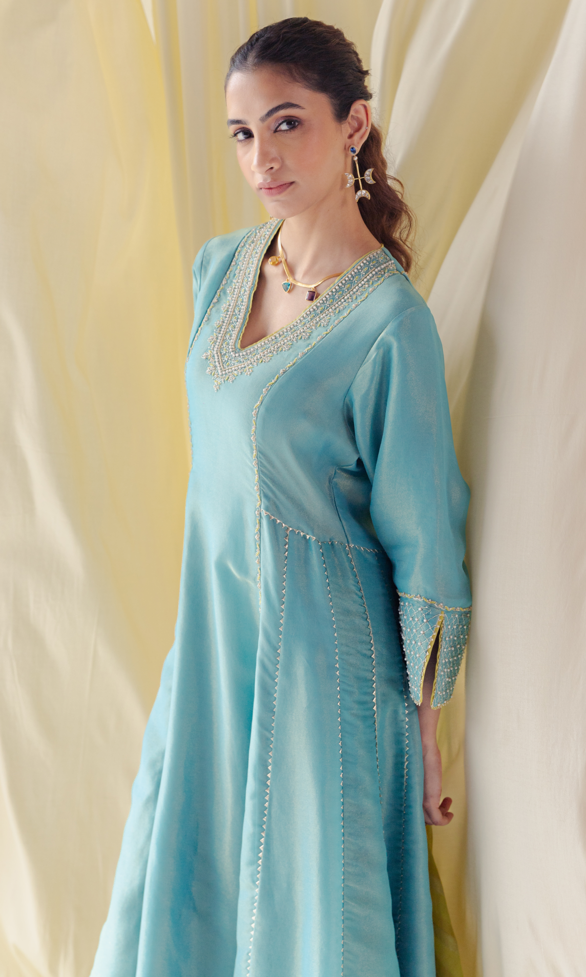 Turqouise Semi Silk Embroidered Salwar Suit