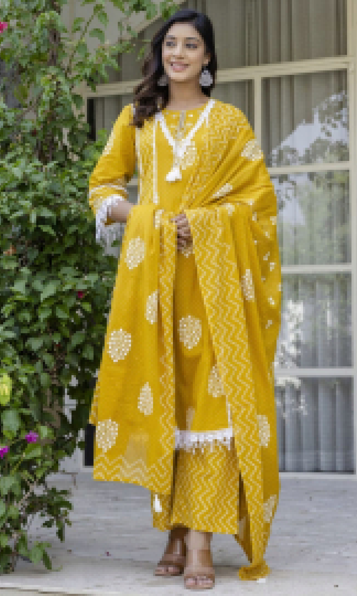 Mustard Semi Cotton Printed Salwar Suit