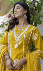 Mustard Semi Cotton Printed Salwar Suit