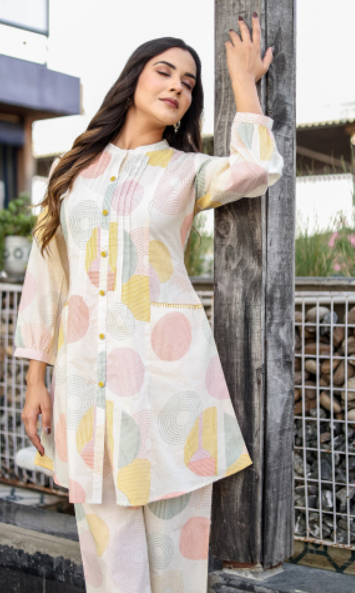 Cream Semi Cotton Printed Co-ord Set