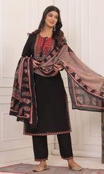 Black Semi Cotton Embroidered Salwar Suit