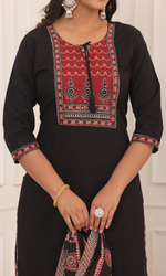 Black Semi Cotton Embroidered Salwar Suit