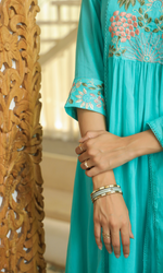 Blue Semi Cotton Floral Embroidered Salwar Suit